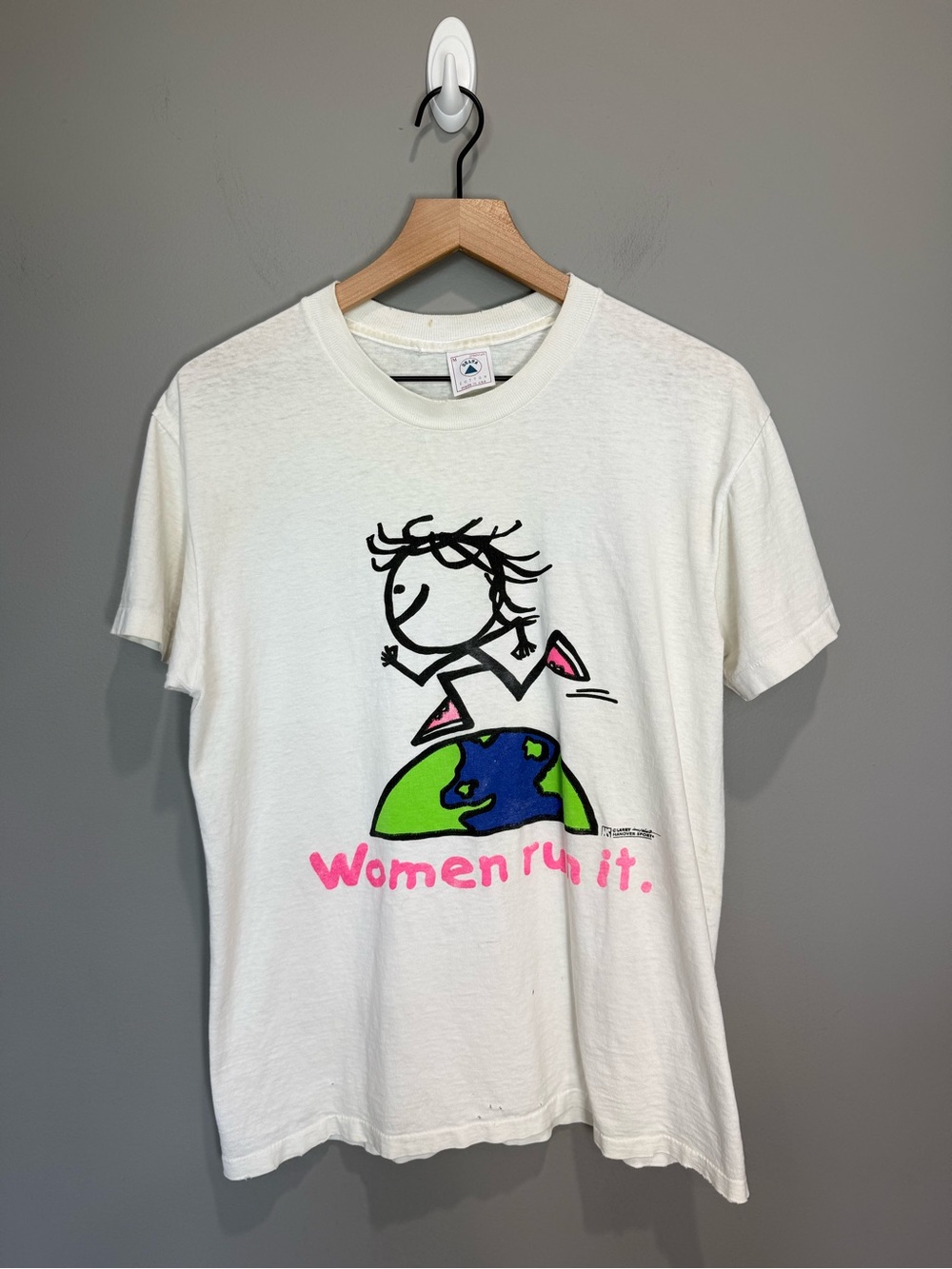 Vintage Women Run It Graphic Tee Made in USA Single Stitch Delta Cotton 90s M
